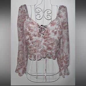 Elegant Lace-Up Floral Blouse